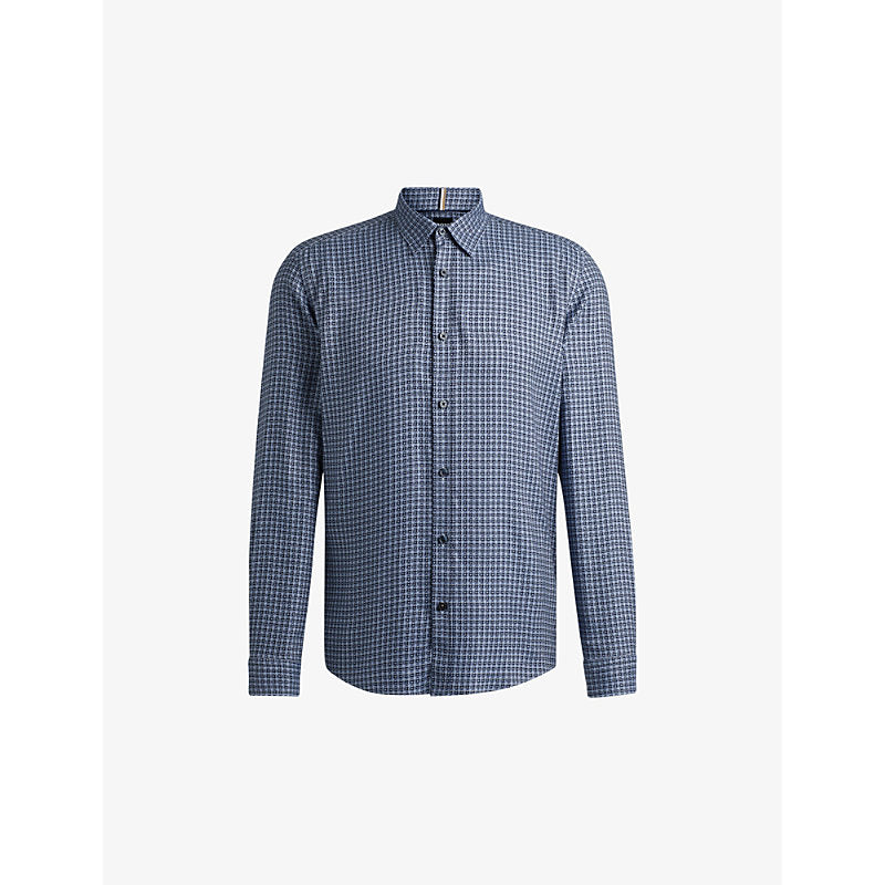 Boss Regular-fit geometric-print chambray shirt