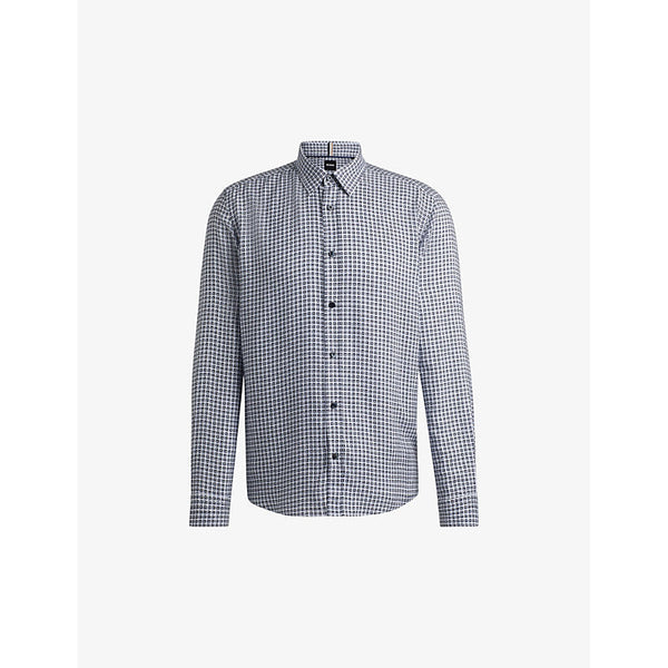 Mens Boss Regular-fit geometric-print chambray shirt