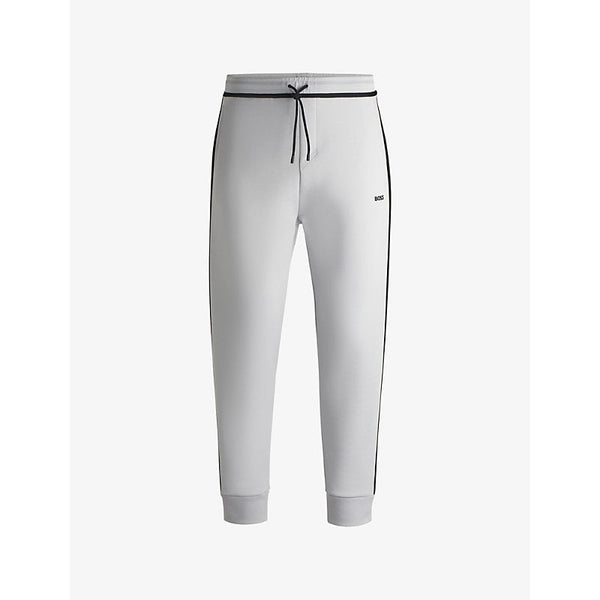 Boss Rubberised-branding striped-trim stretch cotton-blend jogging bottoms