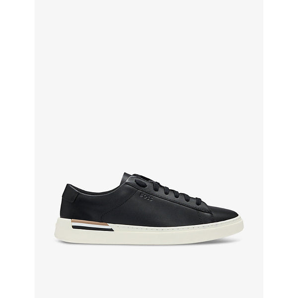 Mens Boss Signature-stripe logo cupsole leather trainers