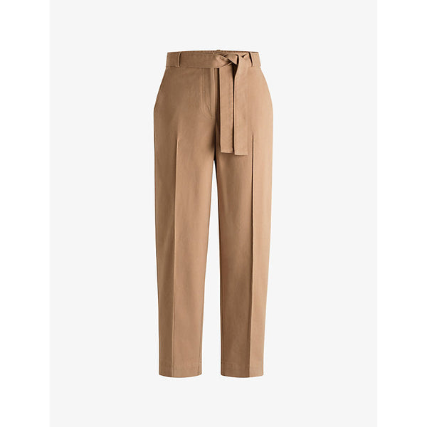 Womens Boss Tie-waist tapered-leg high-rise stretch-cotton trousers