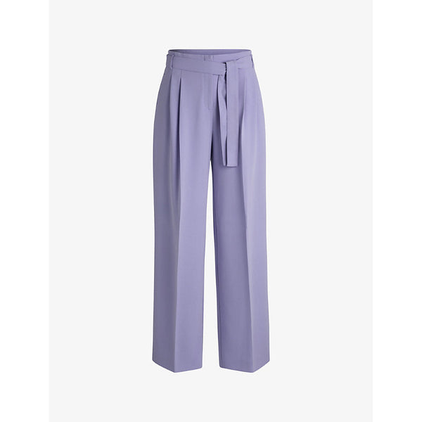 Womens Boss Wide-leg high-rise belted woven trousers