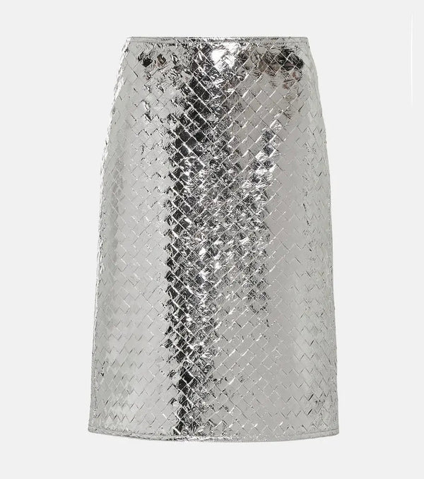 Bottega Veneta Intrecciato leather midi skirt