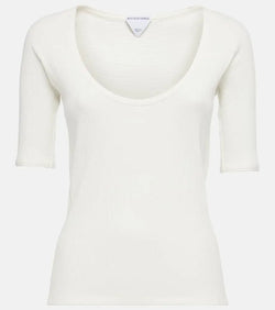 Bottega Veneta Ribbed-knit cotton-blend jersey top | LYBSTORE