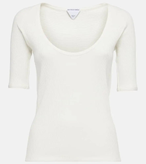 Bottega Veneta Ribbed-knit cotton-blend jersey top | LYBSTORE