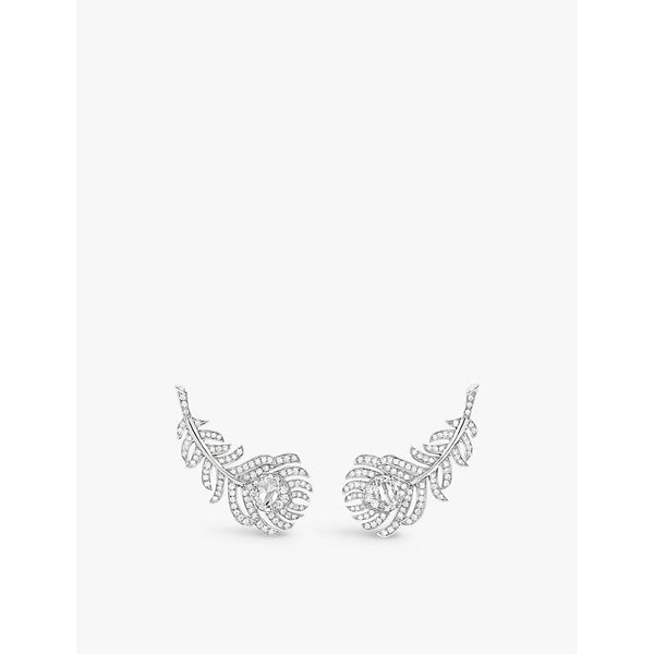 Boucheron Plume de Paon 18ct white-gold and 1.1ct diamond earrings | LYBSTORE