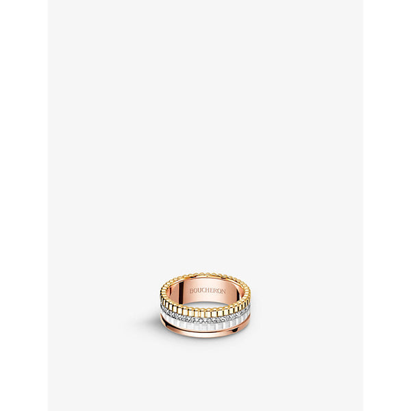 Boucheron Quatre 18ct white, yellow and pink-gold, 0.24ct diamond and ceramic ring | LYBSTORE