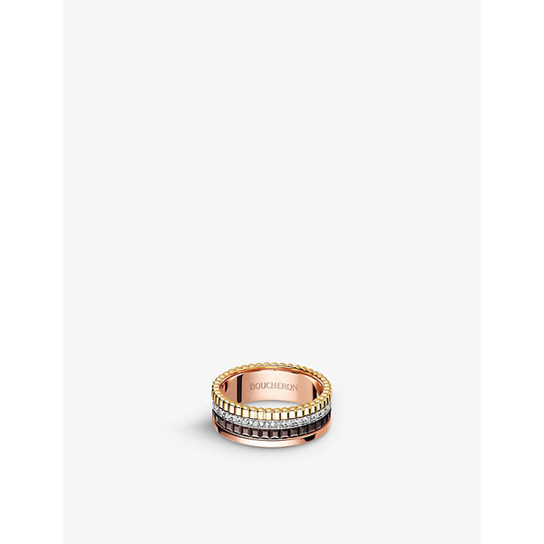 Boucheron Quatre Classique 18ct yellow-gold, white-gold, pink-gold and 0.24ct diamond ring