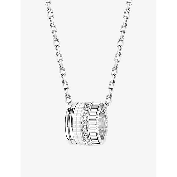 Boucheron Quatre Double White Edition large 18ct white-gold, white hyceram and 0.24ct round-brilliant cut diamonds pendant necklace