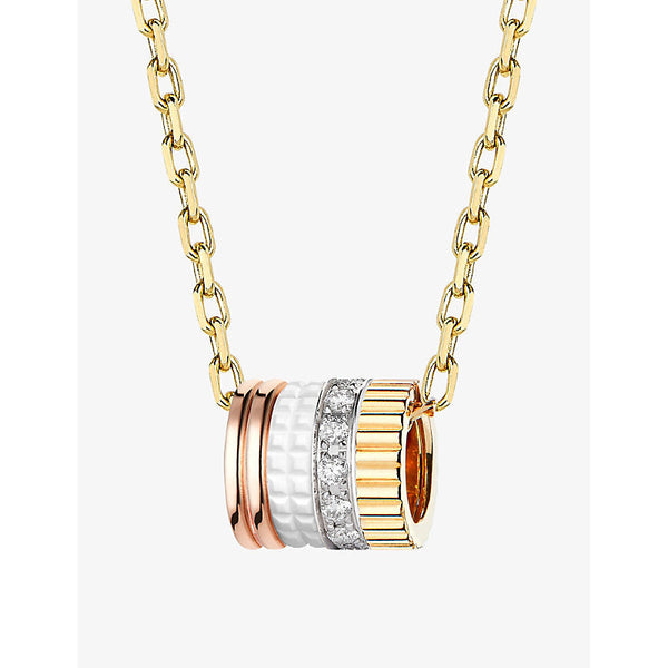 Boucheron Quatre White Edition 18ct yellow, white and rose-gold, ceramic and 0.17ct diamond pendant necklace