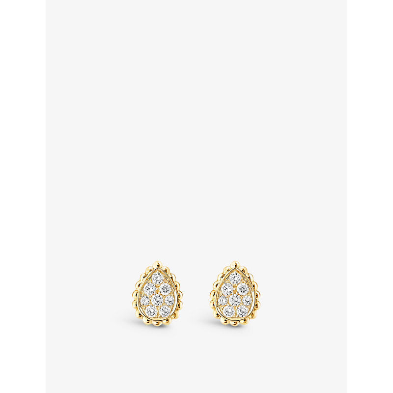 Boucheron Serpent Bohème 18ct yellow-gold and diamond stud earrings | LYBSTORE