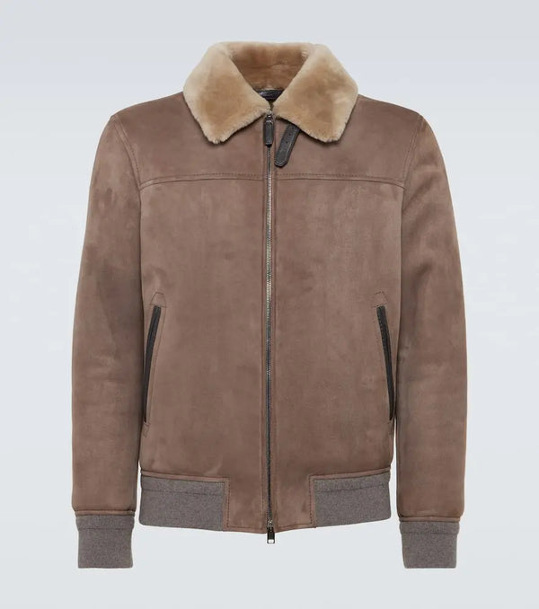 Brioni Shearling-trimmed suede blouson