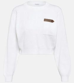 Brunello Cucinelli Cotton jersey cropped sweater | LYBSTORE