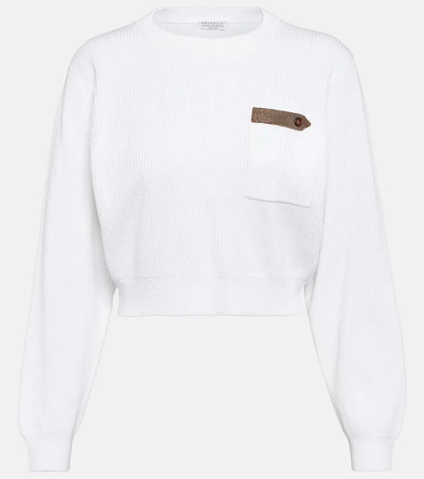 Brunello Cucinelli Cotton jersey cropped sweater | LYBSTORE