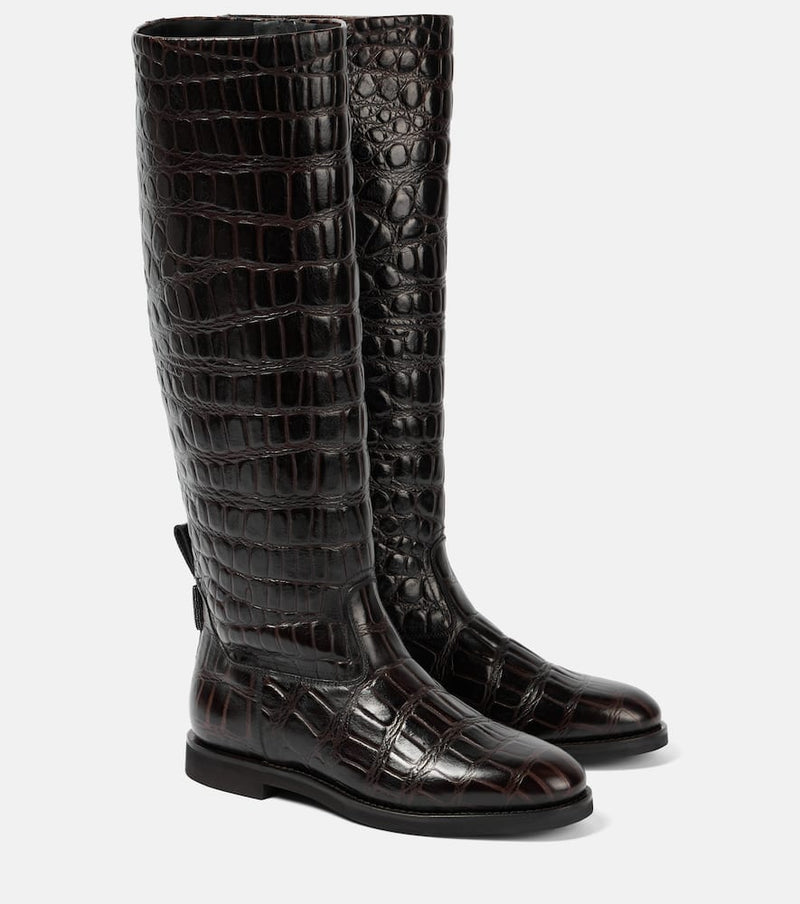 Brunello Cucinelli Croc-effect leather knee-high boots