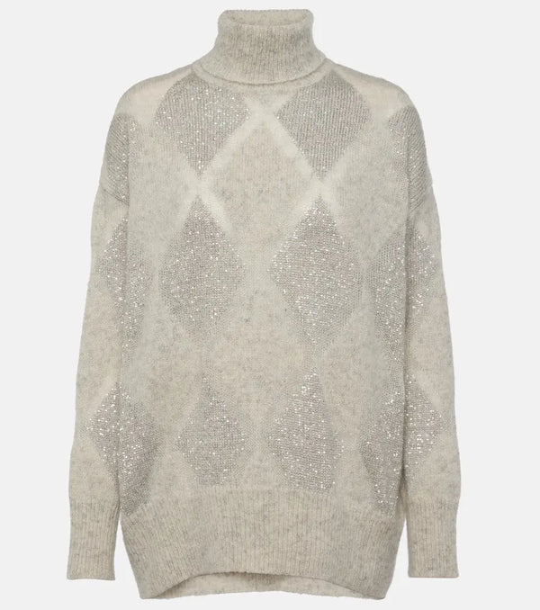 Brunello Cucinelli Dazzling Argyle wool and mohair sweater | LYBSTORE