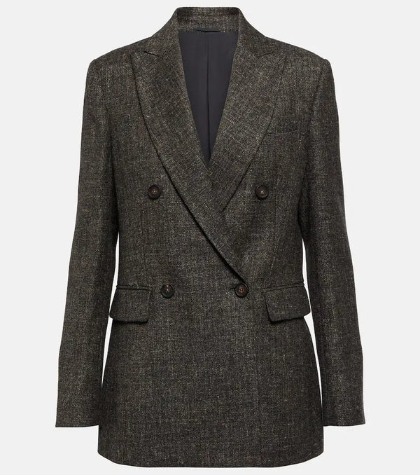 Brunello Cucinelli Double-breasted virgin wool-blend blazer | LYBSTORE