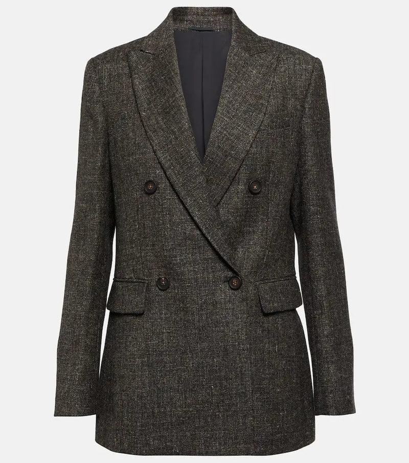 Brunello Cucinelli Double-breasted virgin wool-blend blazer | LYBSTORE