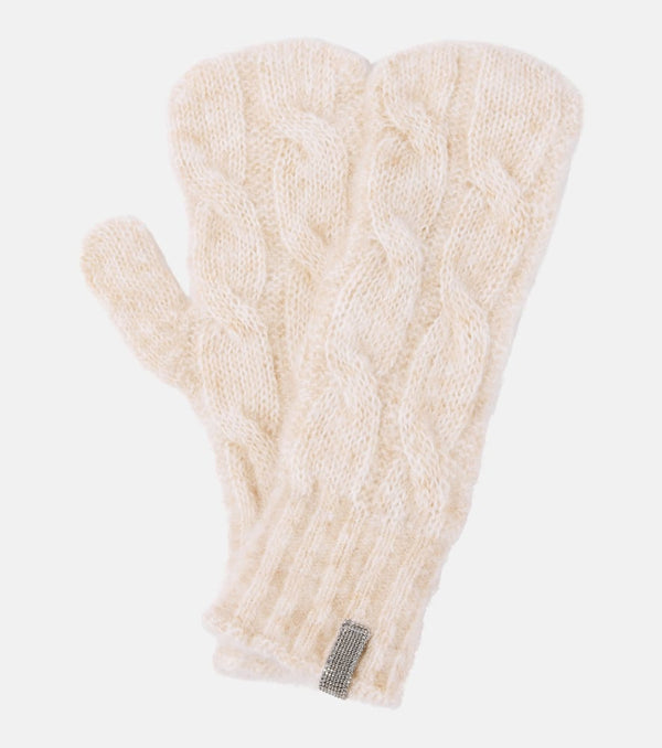 Brunello Cucinelli Embellished cable-knit wool gloves