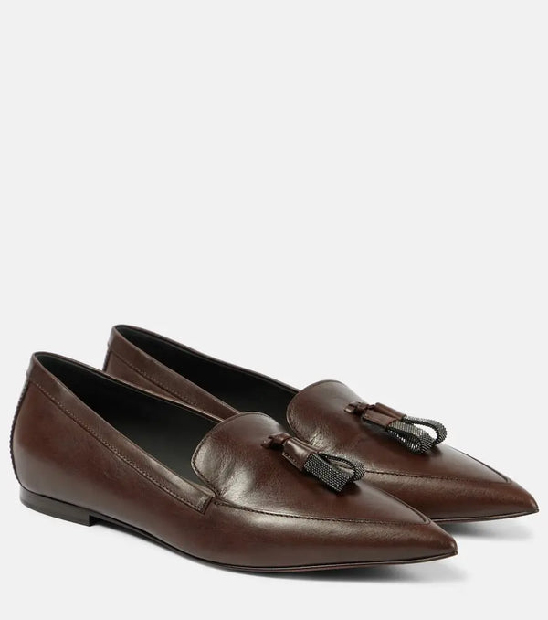 Brunello Cucinelli Embellished leather loafers | LYBSTORE