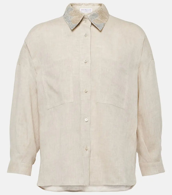 Brunello Cucinelli Embellished linen shirt | LYBSTORE