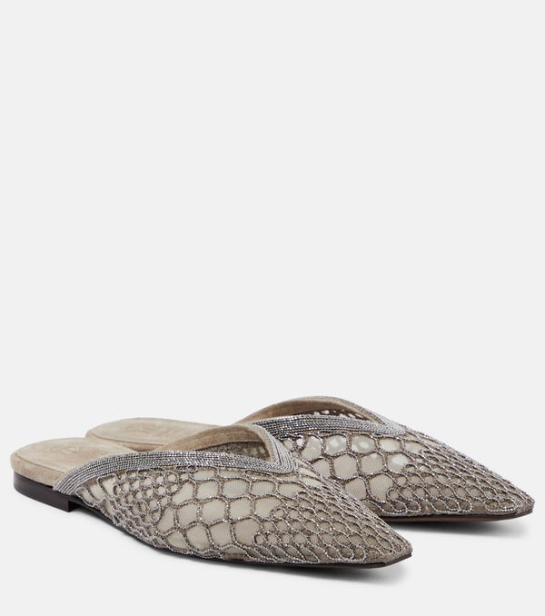 Brunello Cucinelli Embellished mesh mules