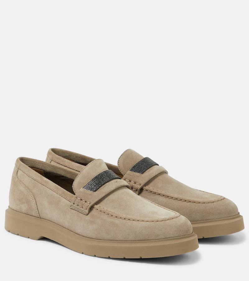 Brunello Cucinelli Embellished suede penny loafers