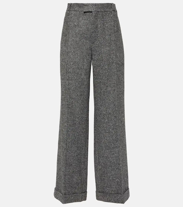 Brunello Cucinelli Herringbone wool-blend flared pants | LYBSTORE