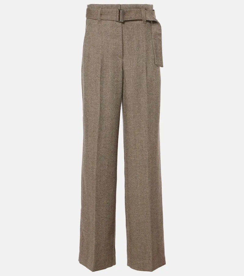 Brunello Cucinelli Herringbone wool-blend wide-leg pants | LYBSTORE