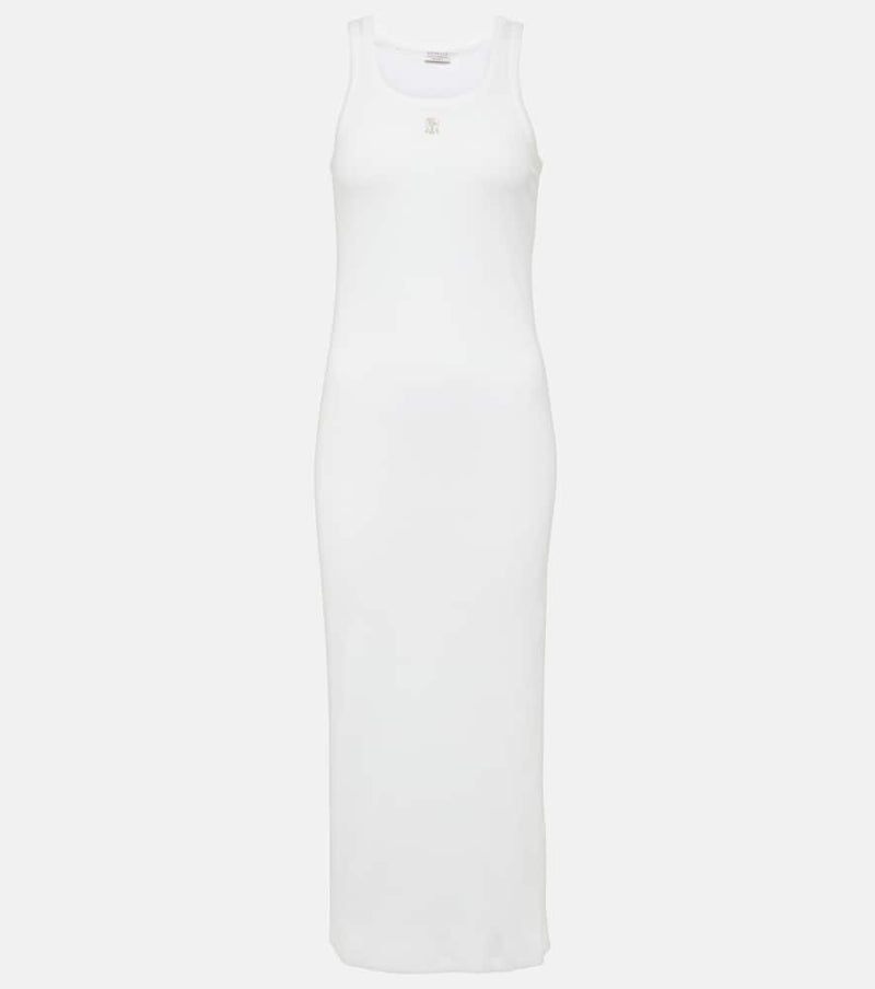 Brunello Cucinelli Logo embroidered cotton midi dress