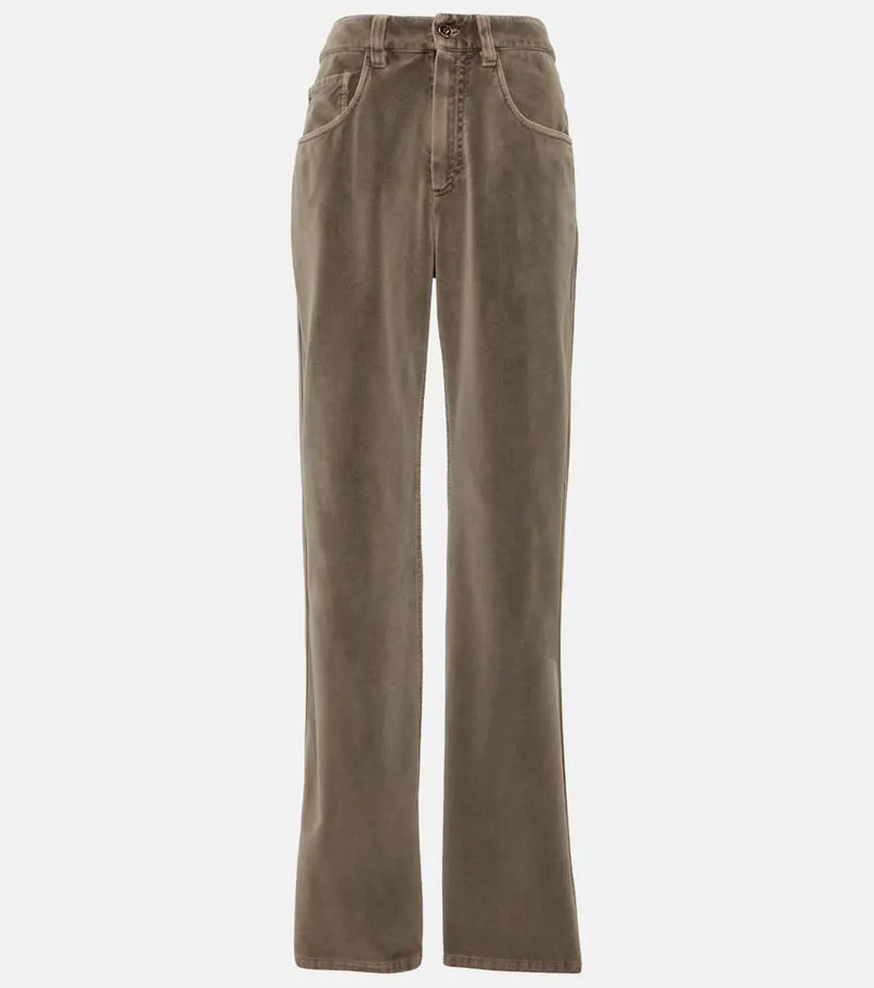 Brunello Cucinelli Mid-rise cotton velvet straight pants | LYBSTORE