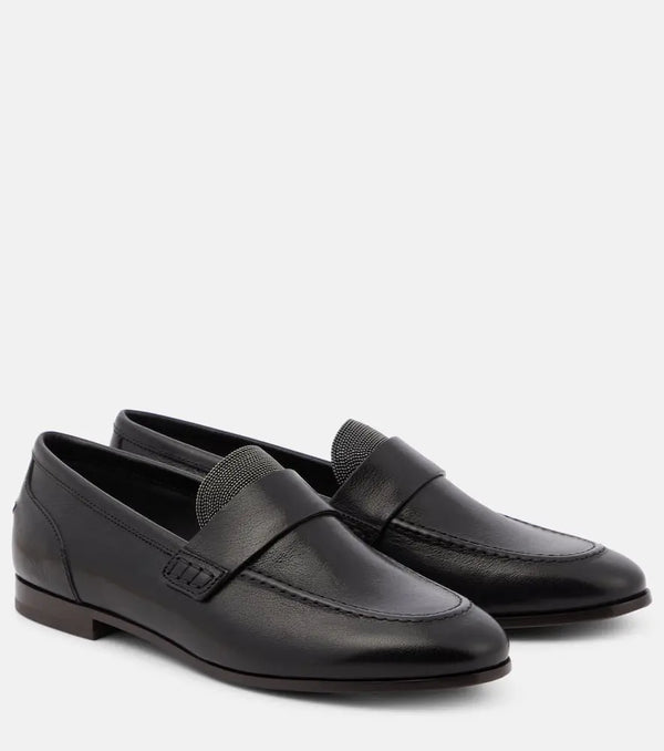 Brunello Cucinelli Monili-embellished leather loafers | LYBSTORE