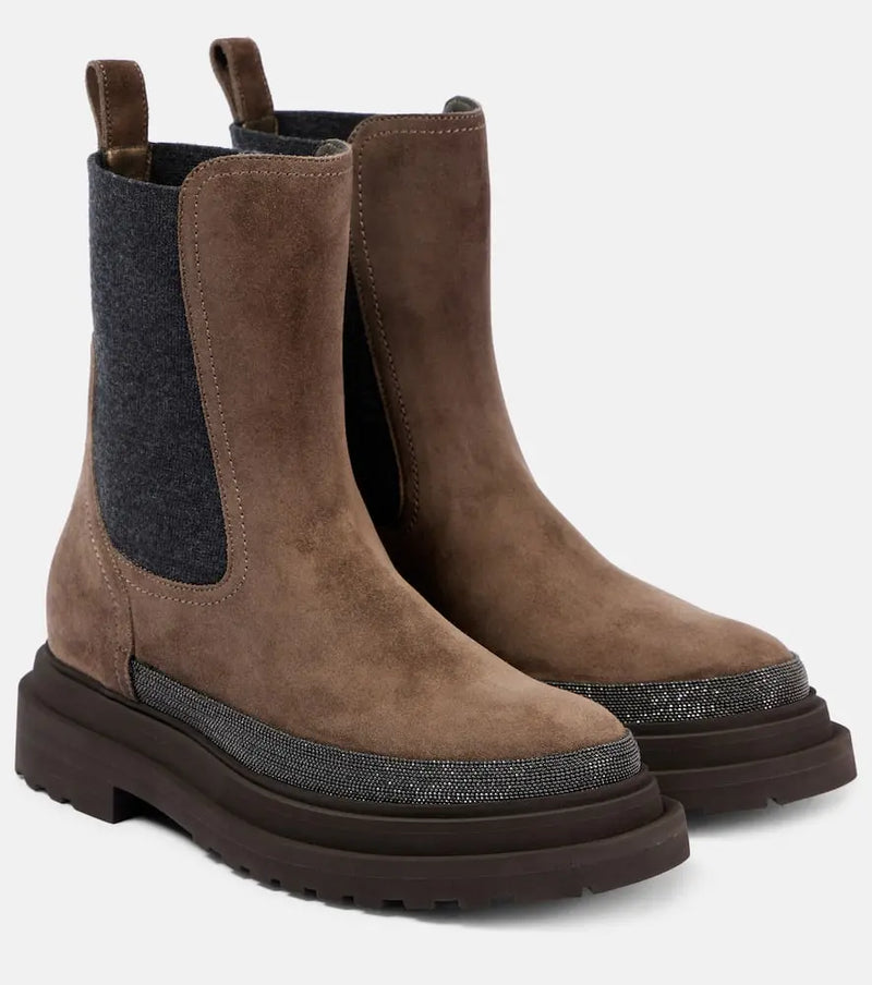 Brunello Cucinelli Monili-embellished suede Chelsea boots | LYBSTORE