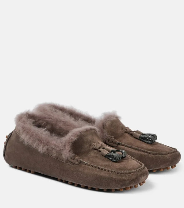 Brunello Cucinelli Monili-embellished suede loafers | LYBSTORE