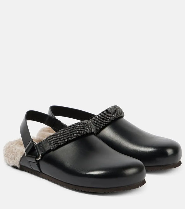 Brunello Cucinelli Monili shearling-lined leather clogs | LYBSTORE