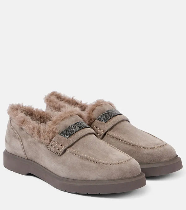 Brunello Cucinelli Monili shearling-lined suede loafers | LYBSTORE