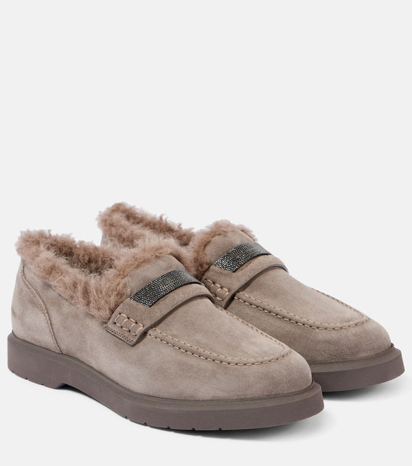 Brunello Cucinelli Monili shearling-lined suede loafers