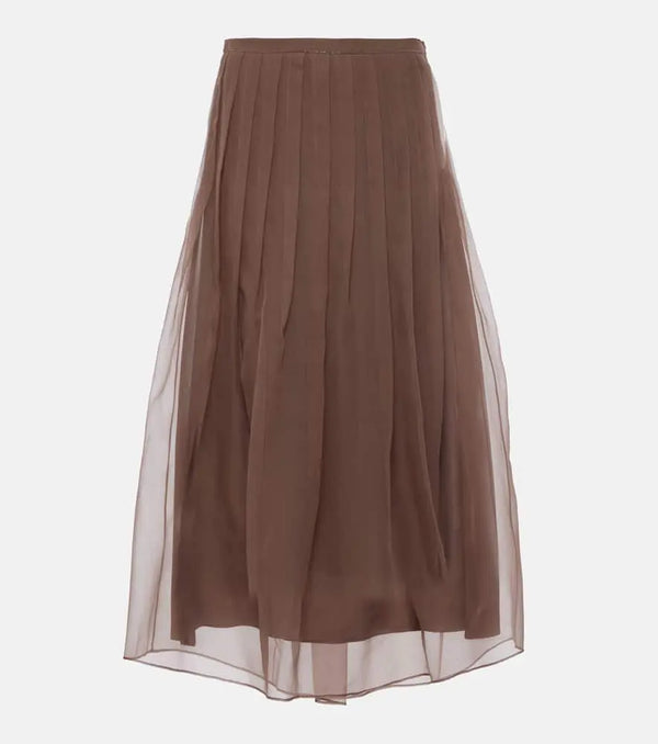 Brunello Cucinelli Pleated silk organza midi skirt | LYBSTORE