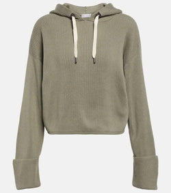 Brunello Cucinelli Ribbed-knit cropped cotton hoodie | LYBSTORE