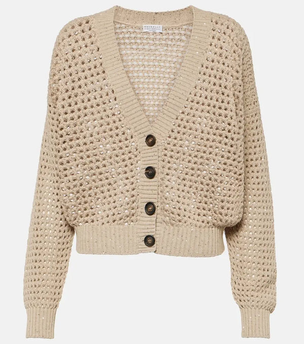 Brunello Cucinelli Sequined open-knit cotton-blend cardigan | LYBSTORE