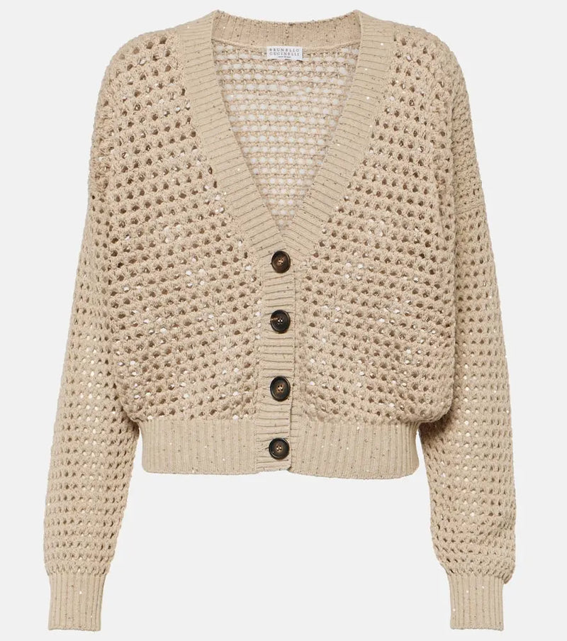 Brunello Cucinelli Sequined open-knit cotton-blend cardigan | LYBSTORE