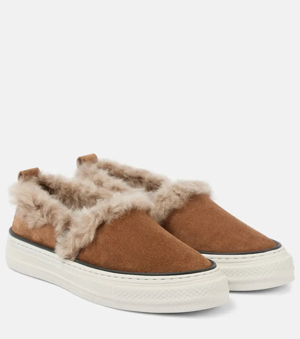 Brunello Cucinelli Shearling-lined suede slip-on shoes | LYBSTORE