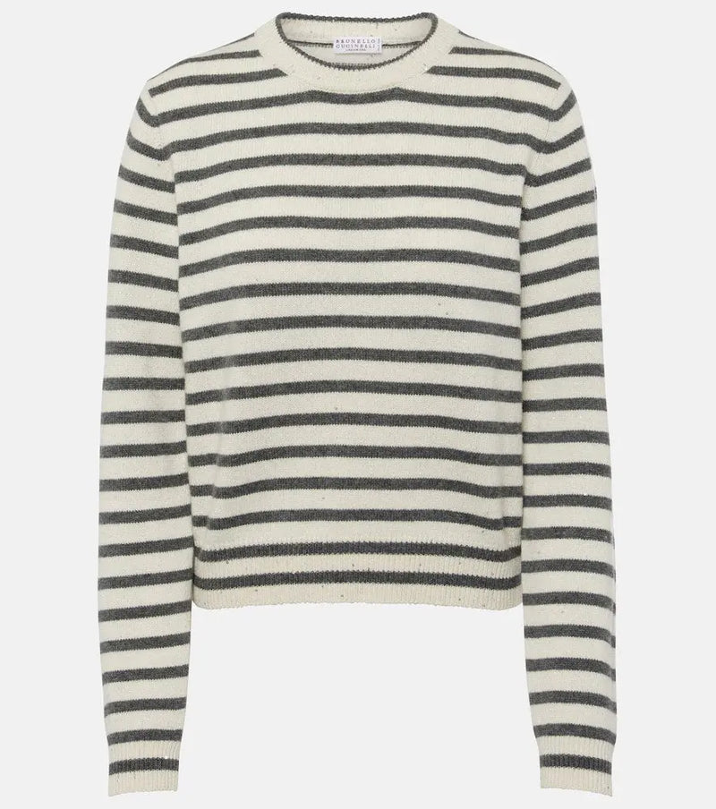 Brunello Cucinelli Striped cashmere-blend sweater | LYBSTORE