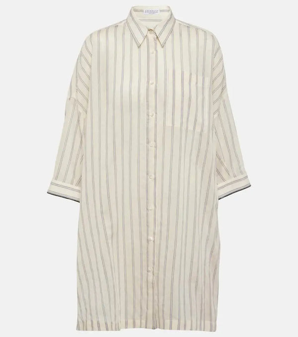 Brunello Cucinelli Striped cotton and silk shirt | LYBSTORE