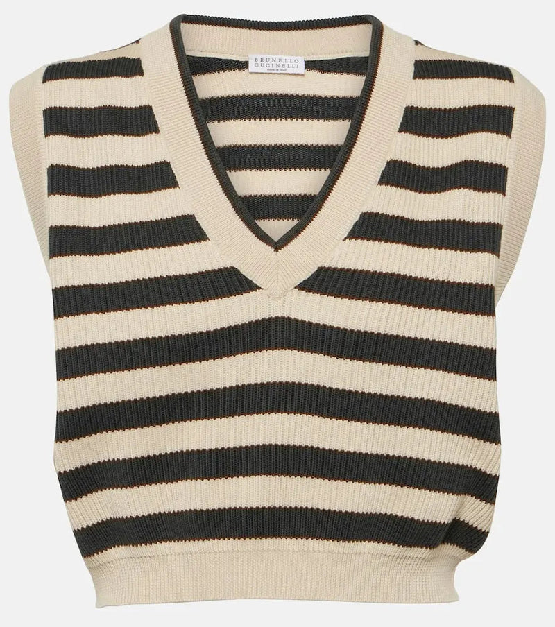 Brunello Cucinelli Striped cotton sweater vest | LYBSTORE