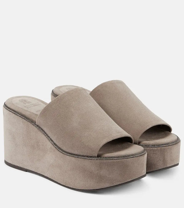 Brunello Cucinelli Suede platform slides