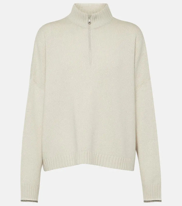 Brunello Cucinelli Wool, cashmere, and silk half-zip sweater | LYBSTORE