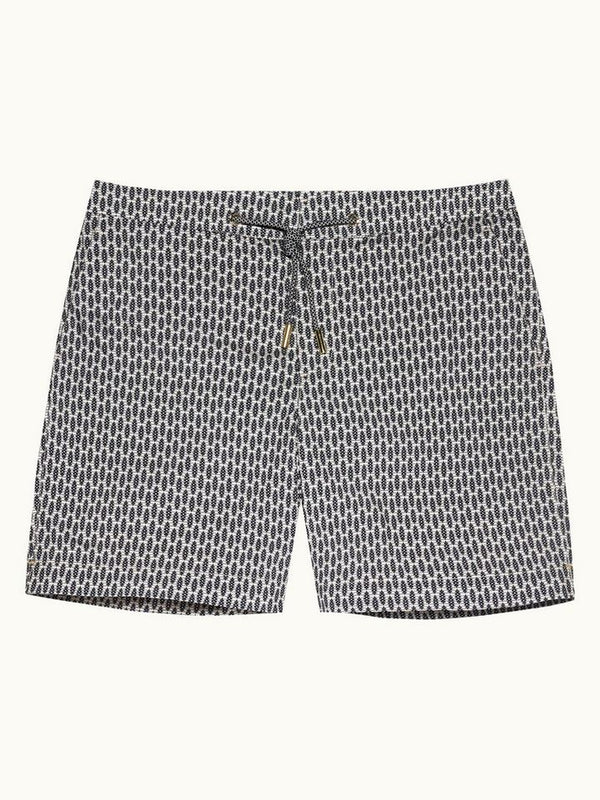 Bulldog Drawcord - Perez Print Mid-Length Drawcord Swim Shorts in Chai colour