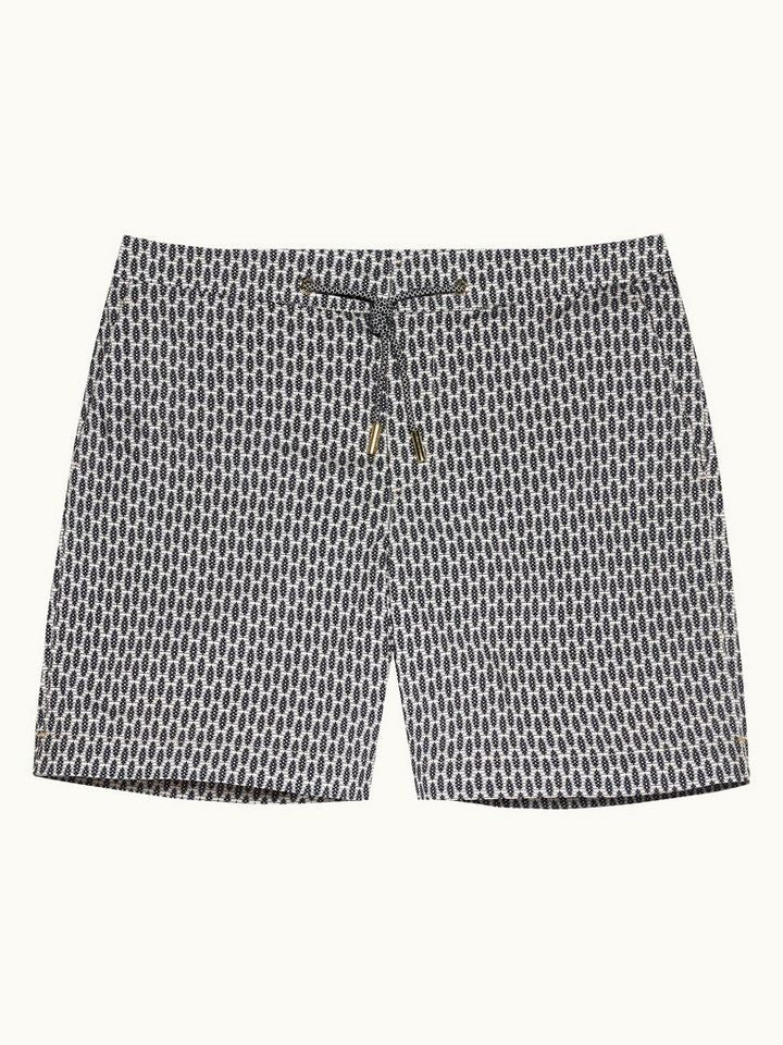 Bulldog Drawcord - Perez Print Mid-Length Drawcord Swim Shorts in Chai colour