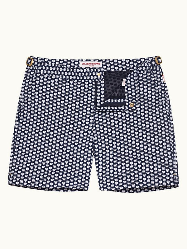 Bulldog Jacquard - Flutter Jacquard Mid-Length Swim Shorts Woven In Italy in Night Iris/White Sand colour